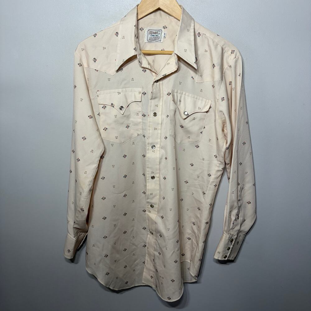 VTG H Bar C Shirt Calfornia Ranchwear Western Pearl Snap Cowboy Long Tail 16-33